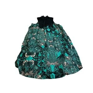 Anthropologie Maeve XS Dress Green Sleeveless Mock Neck Butterfly Swan Lace
